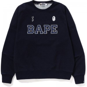 Men Bape Japan Culture Relaxed Fit Crewneck Sweatshirts Indigo USA | DQ2751971