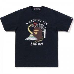 Men Bape Japanese Culture Tee Cut And Sewn Navy USA | ET6951291