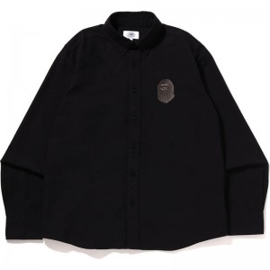 Men Bape Large Ape Head Oxford Bd Shirt Shirts Black USA | CB0229829