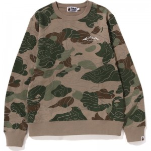 Men Bape Layered Line Camo Crewneck Sweatshirts Beige USA | BH1663063