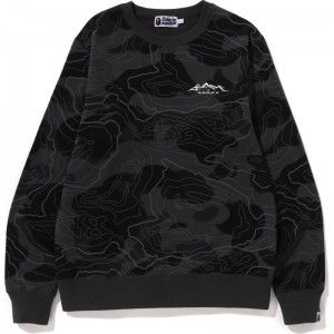 Men Bape Layered Line Camo Crewneck Sweatshirts Black USA | LM3893083