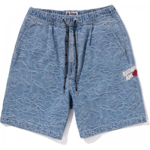 Men Bape Line Camo Denim Shorts Shorts Light Indigo USA | TX9344734