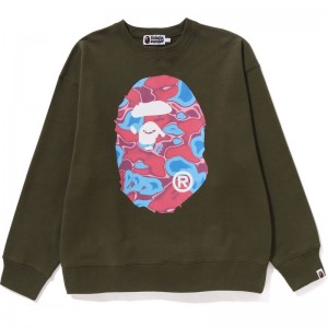 Men Bape Liquid Camo Ape Head Crewneck Sweat Relaxed Fit Sweatshirts Olivedrab USA | OE2990790