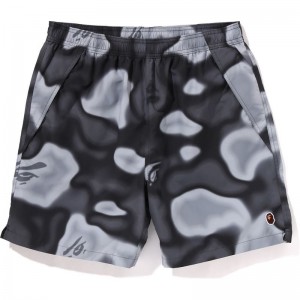 Men Bape Liquid Camo One Point Beach Shorts Shorts Black USA | MZ2694864