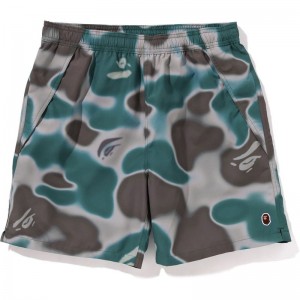 Men Bape Liquid Camo One Point Beach Shorts Shorts Olive USA | WT8188318