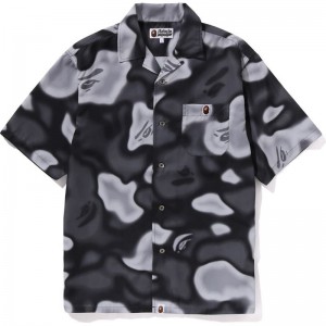 Men Bape Liquid Camo One Point Open Collar Shirt Shirts Black USA | FM1849789