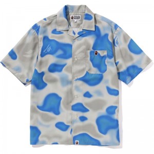 Men Bape Liquid Camo One Point Open Collar Shirt Shirts Blue USA | KO1070100