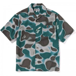 Men Bape Liquid Camo One Point Open Collar Shirt Shirts Olive USA | JU1175115