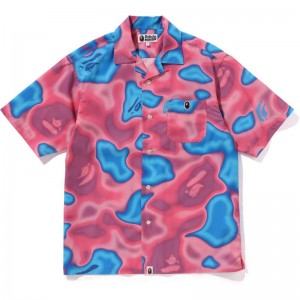 Men Bape Liquid Camo One Point Open Collar Shirt Shirts Pink USA | XI4622862