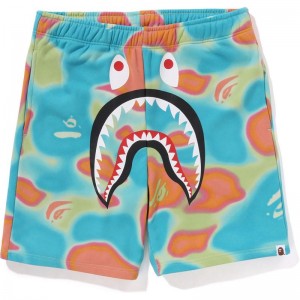 Men Bape Liquid Camo Shark Sweat Shorts Shorts Green USA | LL2919899