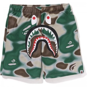 Men Bape Liquid Camo Shark Sweat Shorts Shorts Olive USA | VP3791271