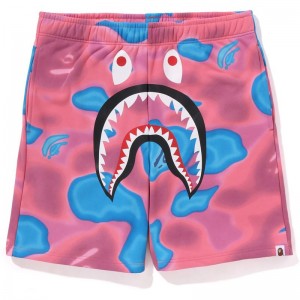 Men Bape Liquid Camo Shark Sweat Shorts Shorts Pink USA | JQ5613263