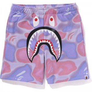 Men Bape Liquid Camo Shark Sweat Shorts Shorts Purple USA | XE6580450