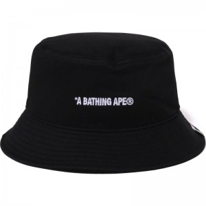 Men Bape Logo Bucket Hat Caps Black USA | EZ1801281