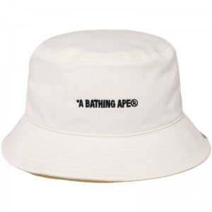 Men Bape Logo Bucket Hat Caps Ivory USA | DU3356736