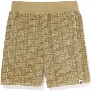 Men Bape Logo Monogram Velour Shorts Shorts Beige USA | OT0896486