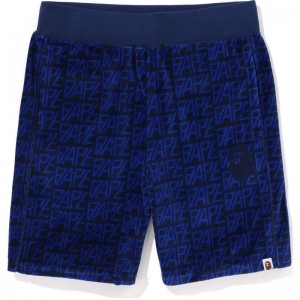 Men Bape Logo Monogram Velour Shorts Shorts Navy USA | OK1412042