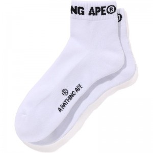 Men Bape Logo Short Socks Socks White USA | RQ2608168