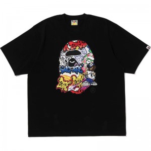 Men Bape Lux Sport Ape Head Oversized Tee Cut And Sewn Black USA | IC5927897