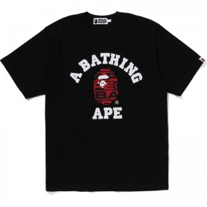 Men Bape Lux Sport Pattern College Tee Cut And Sewn Black USA | IX5255425