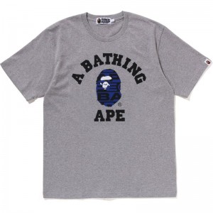 Men Bape Lux Sport Pattern College Tee Cut And Sewn Grey USA | XV0890980