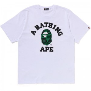 Men Bape Lux Sport Pattern College Tee Cut And Sewn White USA | XX3159219