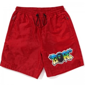 Men Bape Lux Sport Pattern Jacquard Nylon Shorts Shorts Red USA | UA8817987