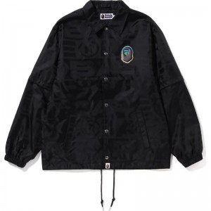 Men Bape Lux Sport Pattern Jaquard Detachable Coach Jacket Jackets Black USA | DR0788678