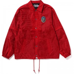 Men Bape Lux Sport Pattern Jaquard Detachable Coach Jacket Jackets Red USA | DN6841181