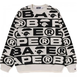 Men Bape Lux Sport Pattern Oversized Crewneck Sweatshirts White USA | KP5556156