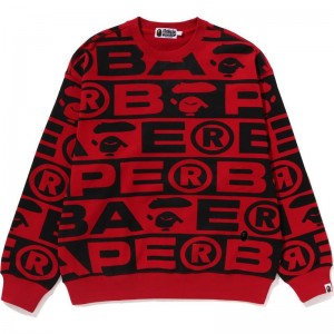 Men Bape Lux Sport Pattern Oversized Crewneck Sweatshirts Red USA | UY5200420