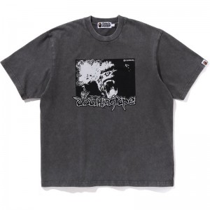 Men Bape Mad Ape Graphic Acid Wash Relaxed Fit Tee Cut And Sewn Grey USA | EO9847287