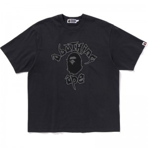 Men Bape Mad College Garment Dyed Relaxed Fit Tee Cut And Sewn Black USA | BB3194014