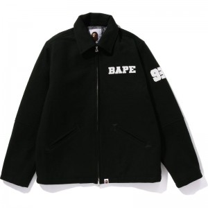 Men Bape Melton Zip Jacket Relaxed Fit Jackets Olivedrab USA | RZ5222422