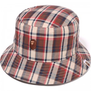 Men Bape Mini Check Bucket Hat Caps Red USA | KW0542552