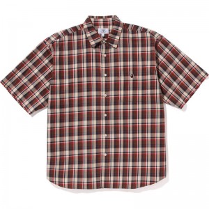 Men Bape Mini Check Loose Fit S/S Shirt Shirts Red USA | CC5157217