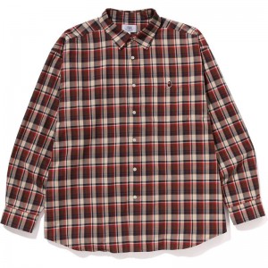 Men Bape Mini Check Loose Fit Shirt Shirts Red USA | PS3312032