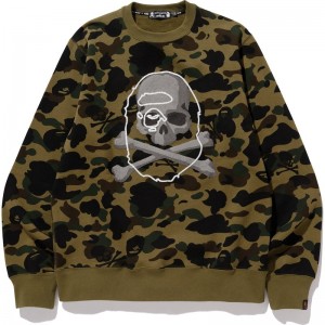 Men Bape Mm Crewneck #2 Sweatshirts Green USA | XN3425345