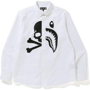 Men Bape Mm Oxford Bd Shirt Shirts White USA | WA1676866