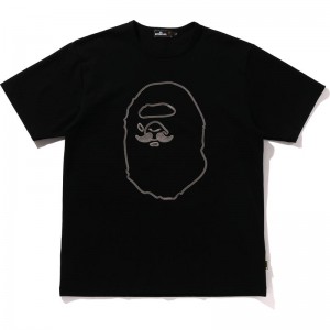 Men Bape Mr. Bathing Ape Embroidery Tee Cut And Sewn Black USA | KE8051901