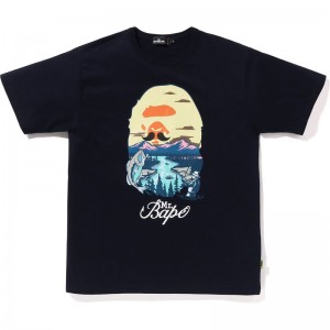 Men Bape Mr. Bathing Ape Head Wide Tee Cut And Sewn Navy USA | DW3499249