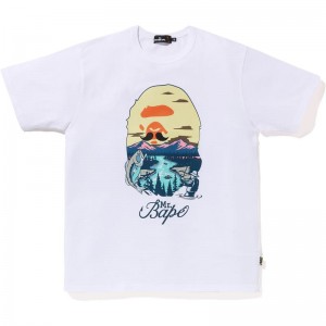 Men Bape Mr. Bathing Ape Head Wide Tee Cut And Sewn White USA | DN2581151