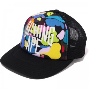 Men Bape Multi Camo Nyc Logo Mesh Cap Caps Black USA | BV8296926