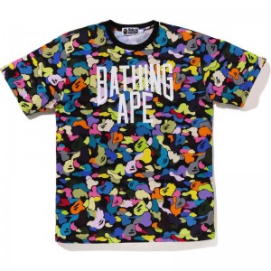 Men Bape Multi Camo Nyc Logo Tee Cut And Sewn Black USA | SW7469249