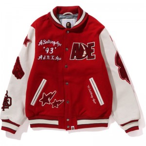 Men Bape Multi Motif Varsity Jacket Jackets Red USA | KL2568658