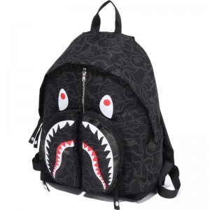 Men Bape Neon Camo Shark Day Pack Bags Black USA | JI2450340