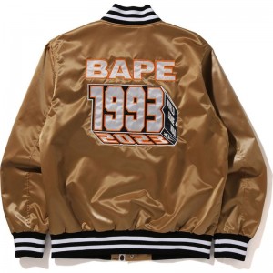 Men Bape Nylon Varsity Jacket Jackets Gold USA | OX1032402