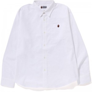 Men Bape Oxford Relaxed Fit Shirt Shirts White USA | VX8358938