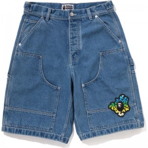 Men Bape Patch Denim Work Shorts Shorts Light Indigo USA | DC9223123