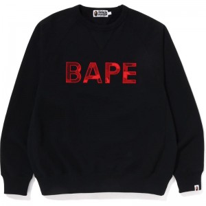 Men Bape Patch Relaxed Fit Crewneck Sweatshirts Black USA | ZK2359239